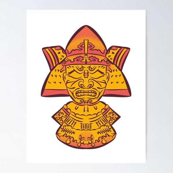 Item preview, Bold Red Yellow Comic Samurai Mask Japanese designed and sold by Foksy Art.