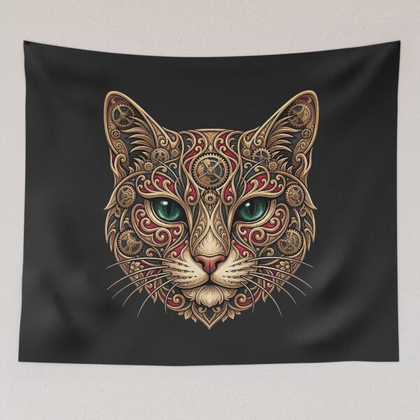 Item preview, Steampunk Cat Head Mechanical Brass Gears Art designed and sold by K Design Store.