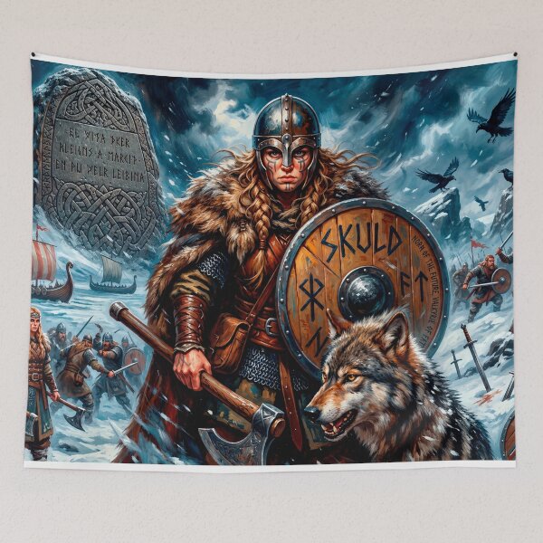 Item preview, Epic Skuld Valkyrie of Destiny with Wolf – Norse Warrior Art designed and sold by VALKYRAART53.