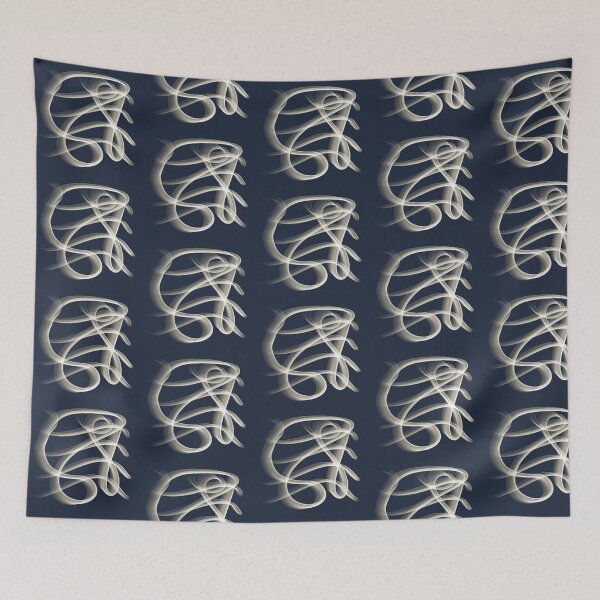 Item preview, Abstract Line Art Swirl - Glowing Cream Lines Deep Navy Blue designed and sold by CaramelCo.