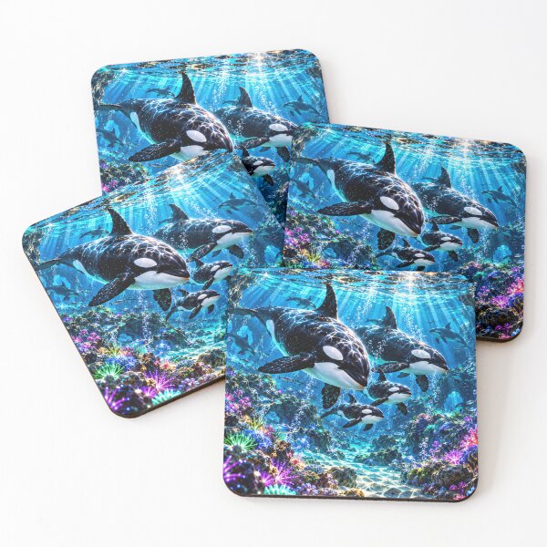 Item preview, Orca family in a luminous underwater paradise designed and sold by AnjaSarahArt.