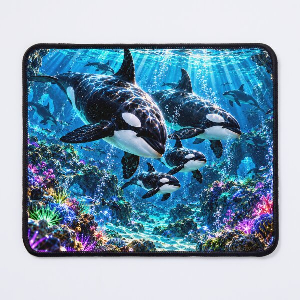 Item preview, Orca family in a luminous underwater paradise designed and sold by AnjaSarahArt.