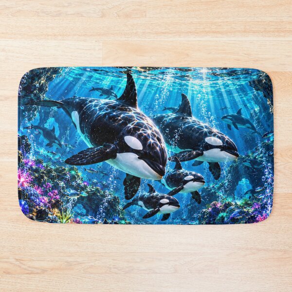 Item preview, Orca family in a luminous underwater paradise designed and sold by AnjaSarahArt.