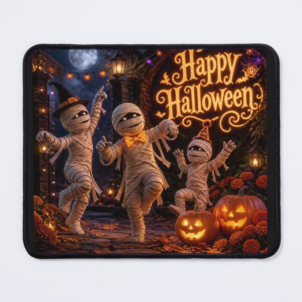 Item preview, Happy Halloween Dancing Mummies and Pumpkins 3D Art designed and sold by MargaretPolanco.
