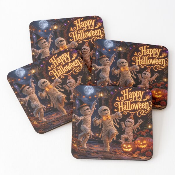 Item preview, Happy Halloween Dancing Mummies and Pumpkins 3D Art designed and sold by MargaretPolanco.