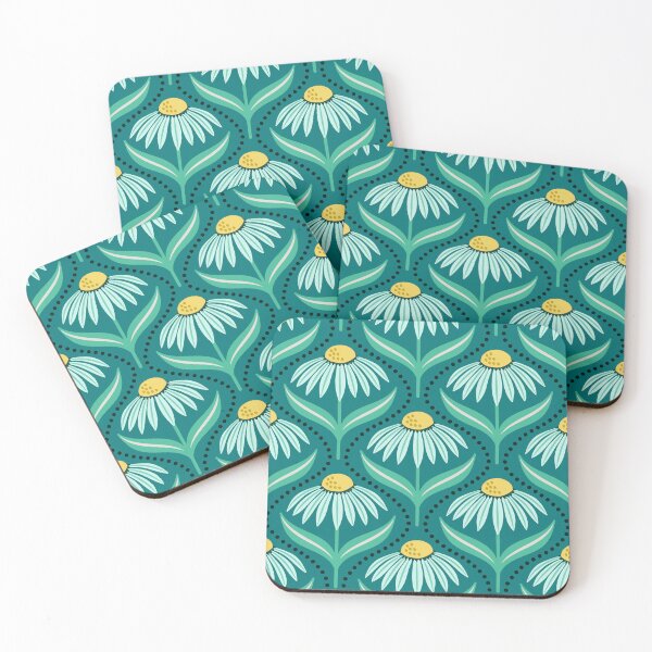 Item preview, Geometric wildflower daisies on teal green designed and sold by Jennifer Ladd.