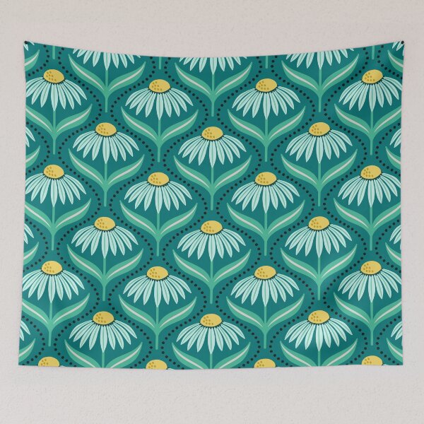 Item preview, Geometric wildflower daisies on teal green designed and sold by Jennifer Ladd.