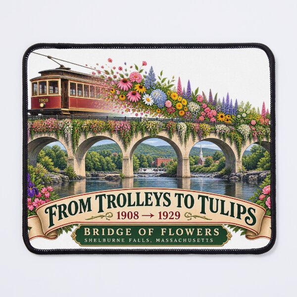 Item preview, From Trolleys to Tulips — Bridge of Flowers, Shelburne Falls designed and sold by Past in Threads.