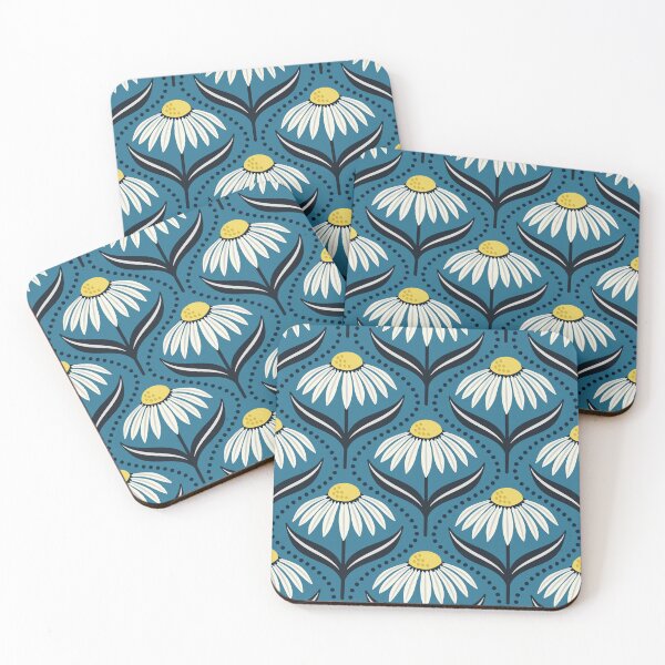 Item preview, Geometric wildflower daisies on blue designed and sold by Jennifer Ladd.