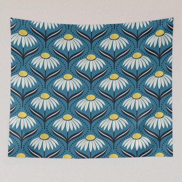 Item preview, Geometric wildflower daisies on blue designed and sold by Jennifer Ladd.