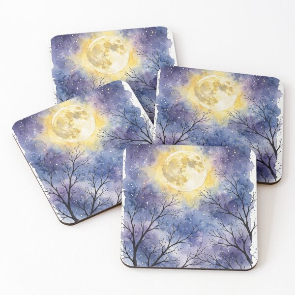 Item preview, Full Moon Over Bare Trees Watercolor Night designed and sold by K3v1nDesign.