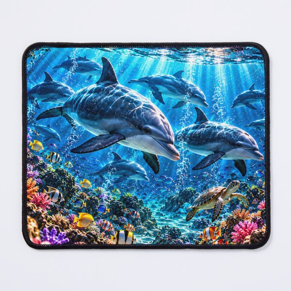 Item preview, Orca family in a turquoise coral reef designed and sold by AnjaSarahArt.