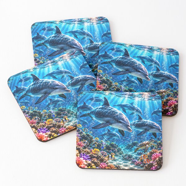 Item preview, Orca family in a turquoise coral reef designed and sold by AnjaSarahArt.