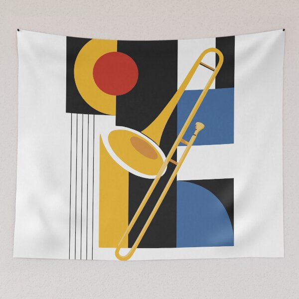 Item preview, Bauhaus Trombone Art, Mid-Century Modern Music Decor designed and sold by Studio pod Burom.