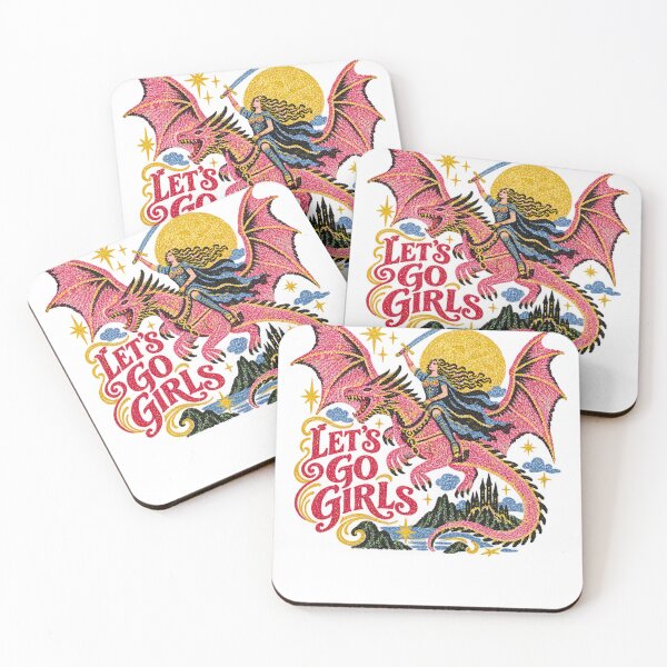 Item preview, Let's Go Girls Warrior Woman Medieval Fantasy Dragon Feminist Empowerment Reader Graphic Tee Female Sword Castle Slay designed and sold by CatiaStudioArt.
