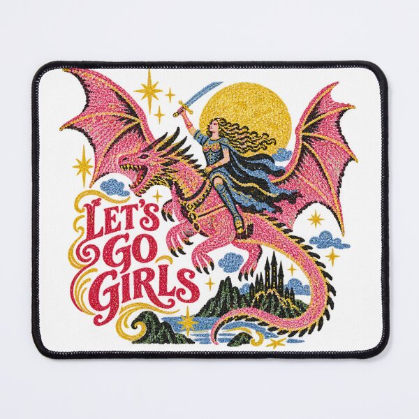 Item preview, Let's Go Girls Warrior Woman Medieval Fantasy Dragon Feminist Empowerment Reader Graphic Tee Female Sword Castle Slay designed and sold by CatiaStudioArt.