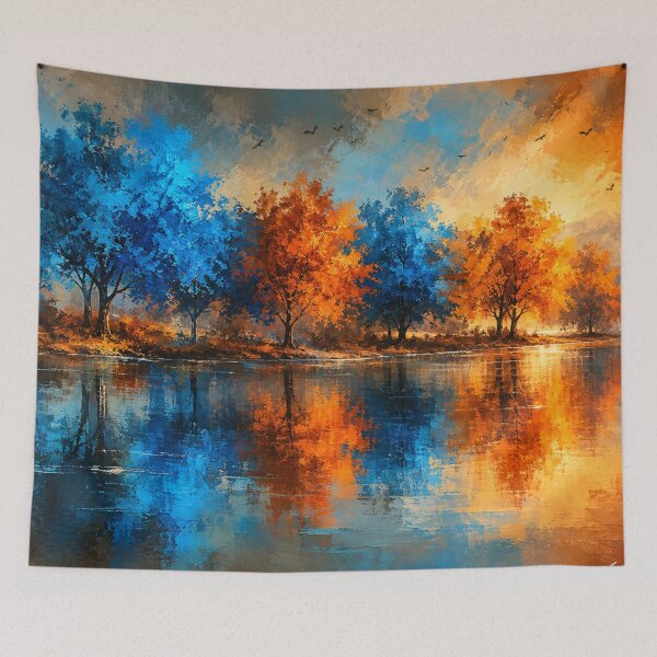 Item preview, Echoes of Gold and Sapphire - Blue and Gold Landscape Art designed and sold by Joey Santiago.