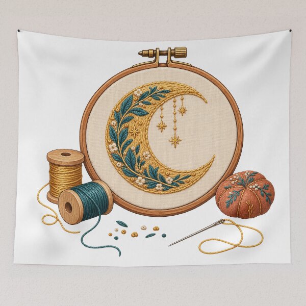 Item preview, Threaded Moon – Embroidery Hoop designed and sold by SAS-Designer.