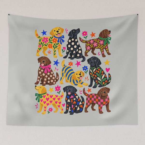 Item preview, Colorful Labrador Folk Art Floral Dog Collage designed and sold by AmiGraph.