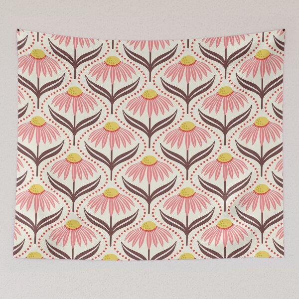 Item preview, Geometric wildflower daisies in pink and cream designed and sold by Jennifer Ladd.