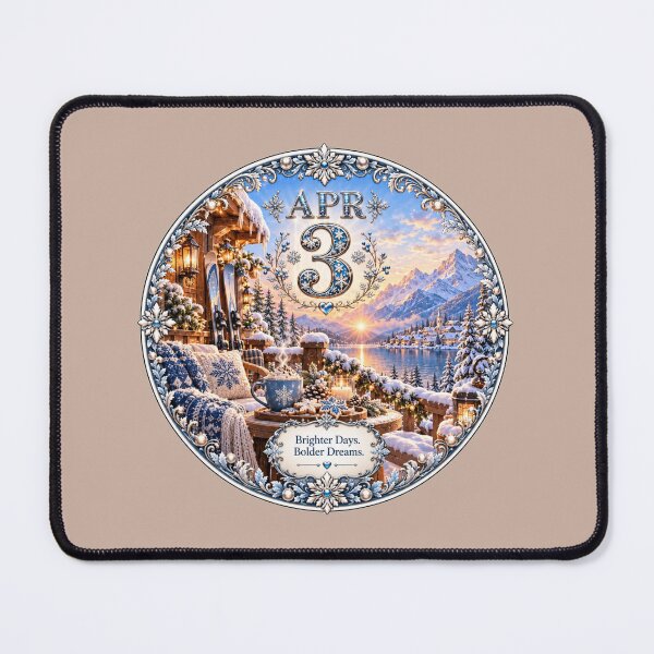 Item preview, April 3 Birthday Alpine Winter Ski Mountain Design designed and sold by LunaMoments.