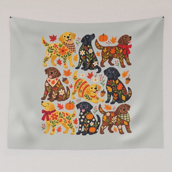 Item preview, Labrador Thanksgiving Floral Folk Art Autumn Dog Collage designed and sold by AmiGraph.