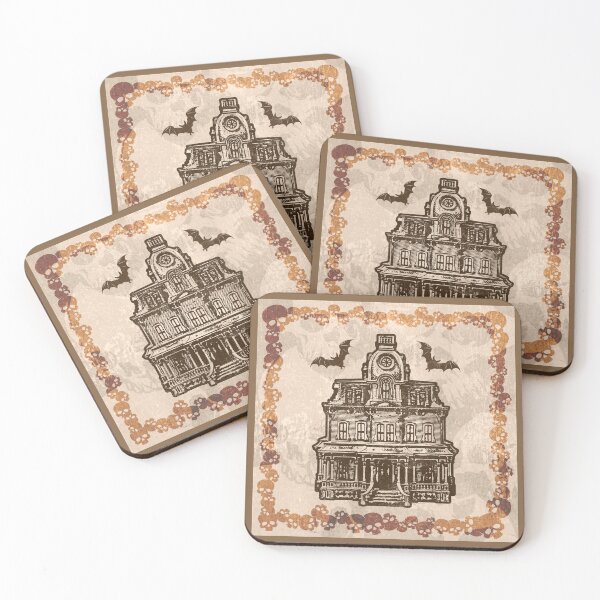 Item preview, Haunted Victorian Mansion Bats Gothic House Woodcut Orange designed and sold by Ghoul Enterprises.