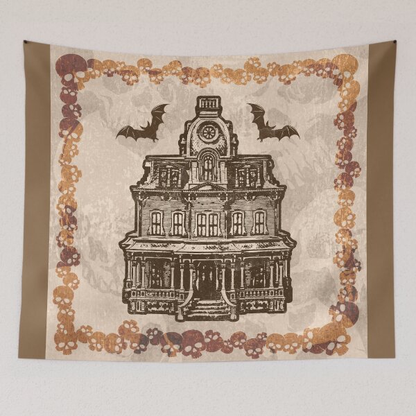 Item preview, Haunted Victorian Mansion Bats Gothic House Woodcut Orange designed and sold by Ghoul Enterprises.