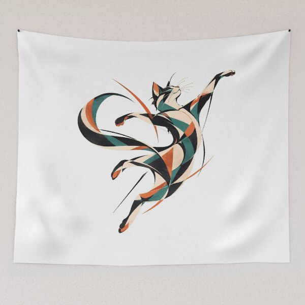 Item preview, Geometric Feline Leaping Abstract Shapes Art Lover designed and sold by nortowelcomics.