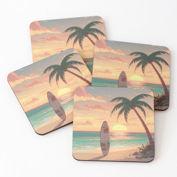 Item preview, Aesthetic Beach Sunset Surfboard and Palms designed and sold by MargaretPolanco.