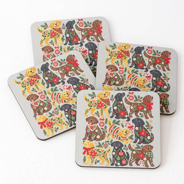 Item preview, Labrador Christmas Poinsettia Folk Art Dog Collage designed and sold by AmiGraph.
