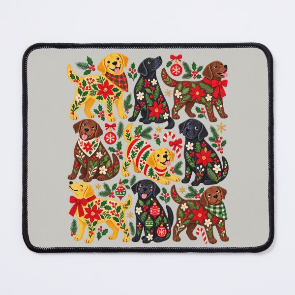 Item preview, Labrador Christmas Poinsettia Folk Art Dog Collage designed and sold by AmiGraph.