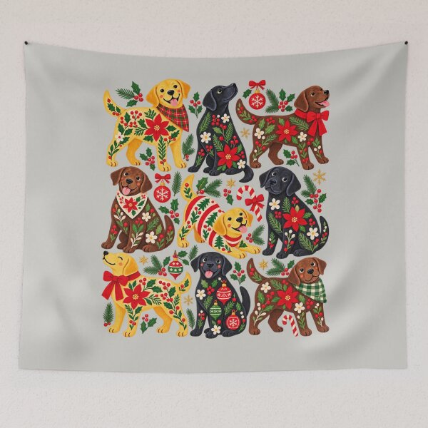 Item preview, Labrador Christmas Poinsettia Folk Art Dog Collage designed and sold by AmiGraph.