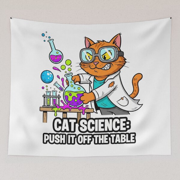 Item preview, Cat Science Push It Off The Table Funny Mad Scientist Cat Sticker designed and sold by cannsuh.