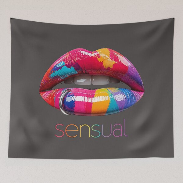 Item preview, Sensual Colorful Pop Art Lips with Piercing designed and sold by MargaretPolanco.