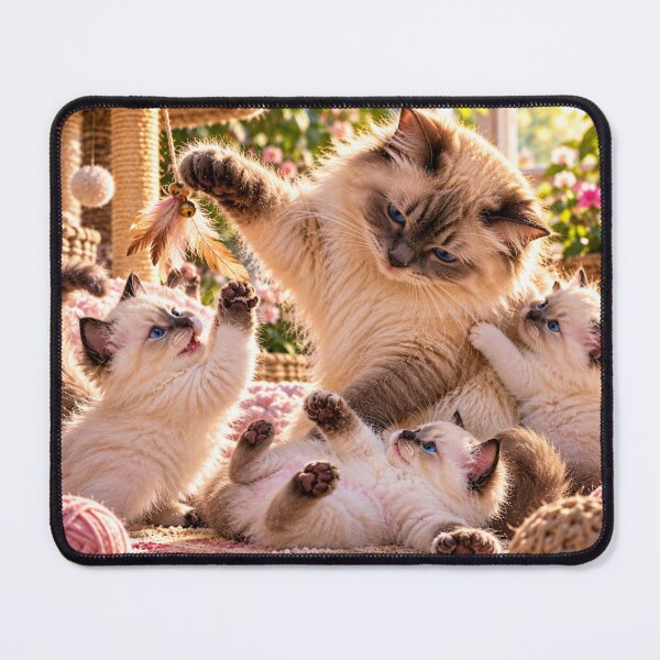 Item preview, Fluffy cat family with playful kittens designed and sold by AnjaSarahArt.