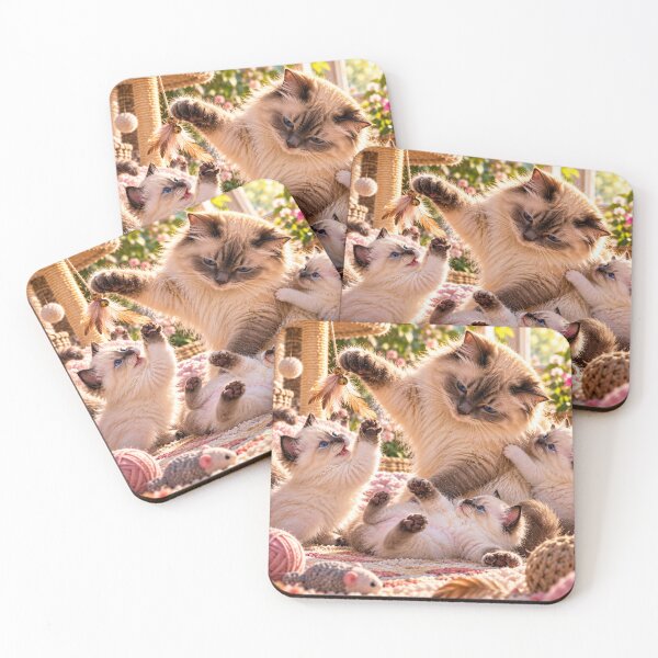Item preview, Fluffy cat family with playful kittens designed and sold by AnjaSarahArt.