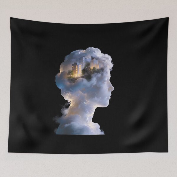 Item preview, City in My Mind - Surreal Cloud Woman Silhouette Art designed and sold by OksArtStudio.