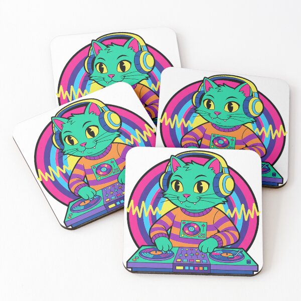 Item preview, DJ Cat Retro Psychedelic Turntable Green Cat Music Sticker designed and sold by cannsuh.