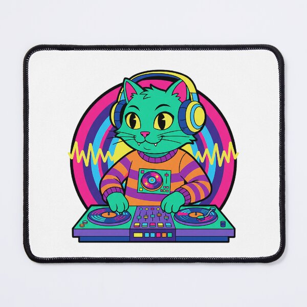 Item preview, DJ Cat Retro Psychedelic Turntable Green Cat Music Sticker designed and sold by cannsuh.
