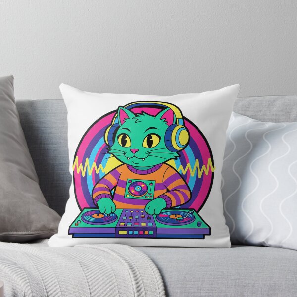 Item preview, DJ Cat Retro Psychedelic Turntable Green Cat Music Sticker designed and sold by cannsuh.