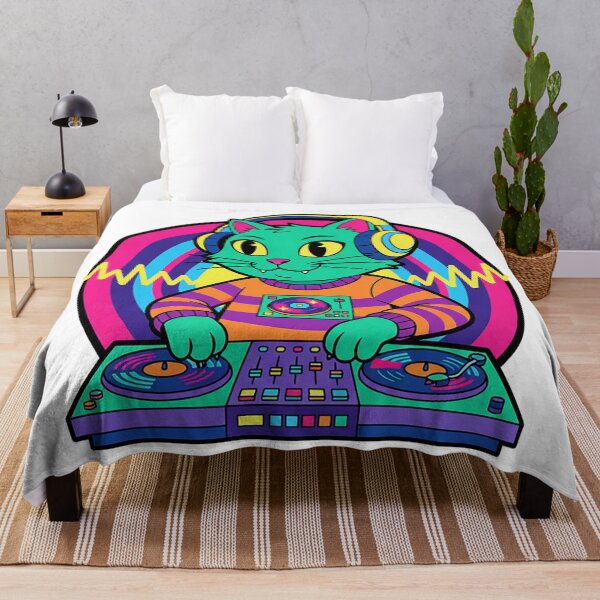 Item preview, DJ Cat Retro Psychedelic Turntable Green Cat Music Sticker designed and sold by cannsuh.