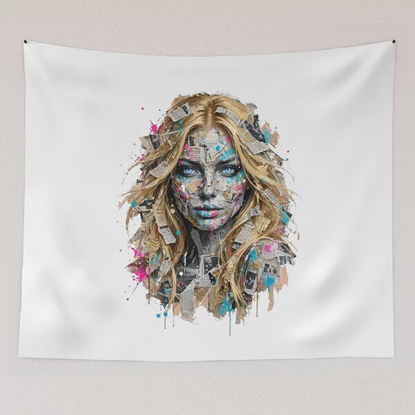 Item preview, Collage Portrait of Blonde Woman Grunge Newspaper Torn Paper Aesthetic Modern Art designed and sold by  One City Two Children Studio.