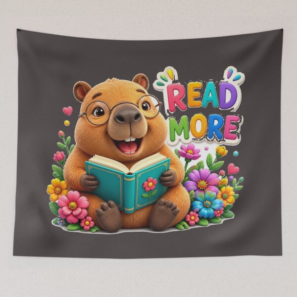 Item preview, Sweet Happy Capybara Reads More Bookworm Art designed and sold by MargaretPolanco.