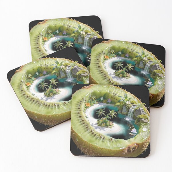 Item preview, Kiwi Island Paradise - Surreal Tropical Waterfall Fruit Art designed and sold by OksArtStudio.