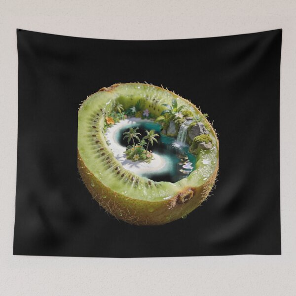 Item preview, Kiwi Island Paradise - Surreal Tropical Waterfall Fruit Art designed and sold by OksArtStudio.