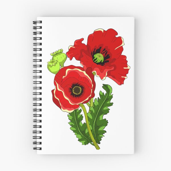 Artikelvorschau, Botanische Illustration einer blühenden roten Mohnblume mit Keimling entworfen und verkauft von OrPolly.