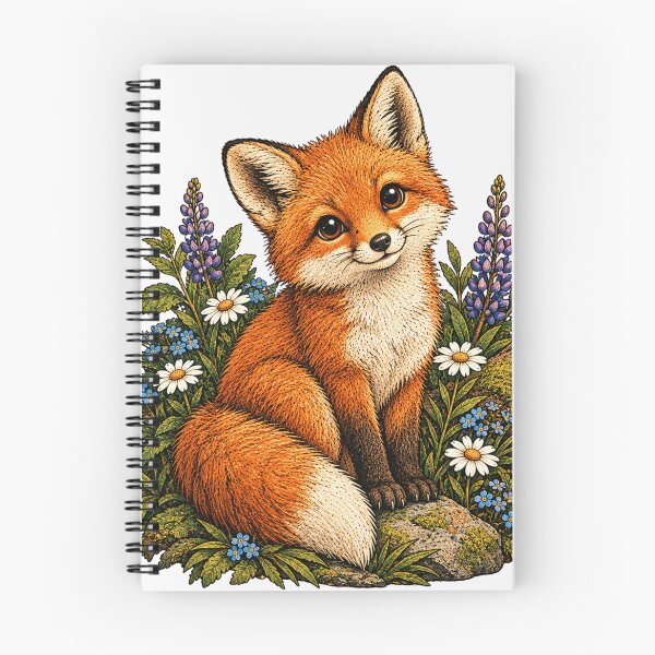 Item preview, Cute Fox Kit Wildflower Vintage Woodland Illustration designed and sold by lovepower.
