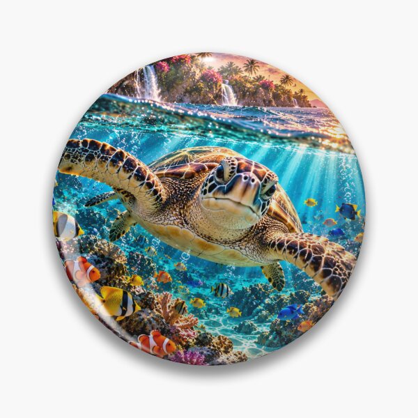 Item preview, Sea turtle in a tropical coral reef at sunset designed and sold by AnjaSarahArt.