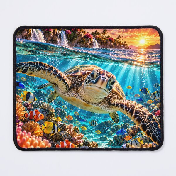 Item preview, Sea turtle in a tropical coral reef at sunset designed and sold by AnjaSarahArt.